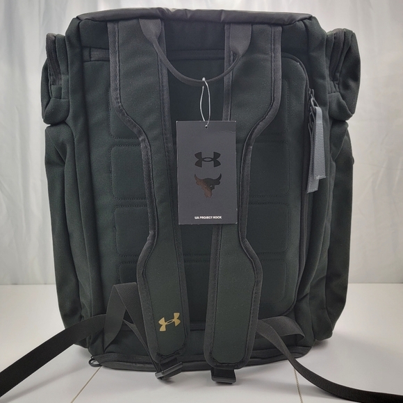 Under Armour UA Project Rock Duffle Backpack Bag Black Gold 1376459-002 New - Picture 2 of 16